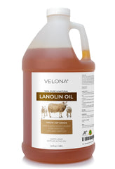 Velona Lanolin Oil 64-ounce bottle for deep hydration and skin barrier support.