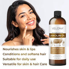 Velona Lanolin Oil hair-softness close-up demonstrates softness and manageability.