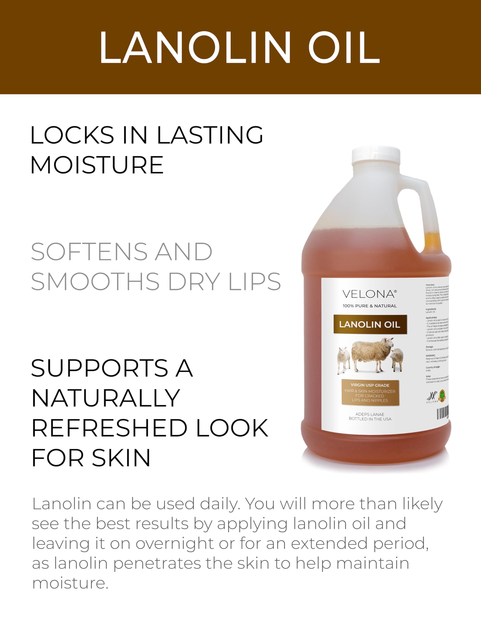 Velona Lanolin Oil texture close-up for soothing dry hair and skin.