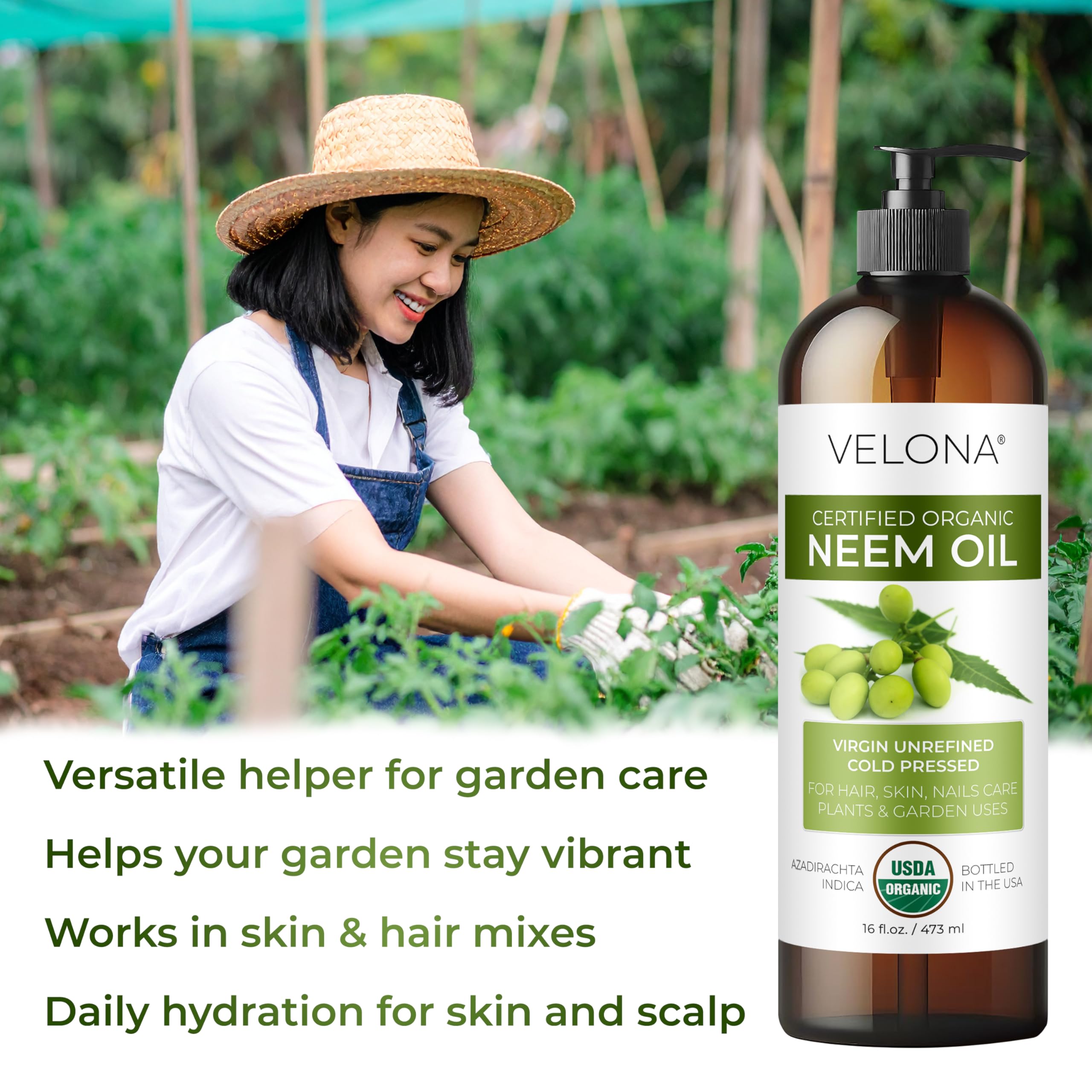 Velona Neem Oil garden spray preparation for plant care.