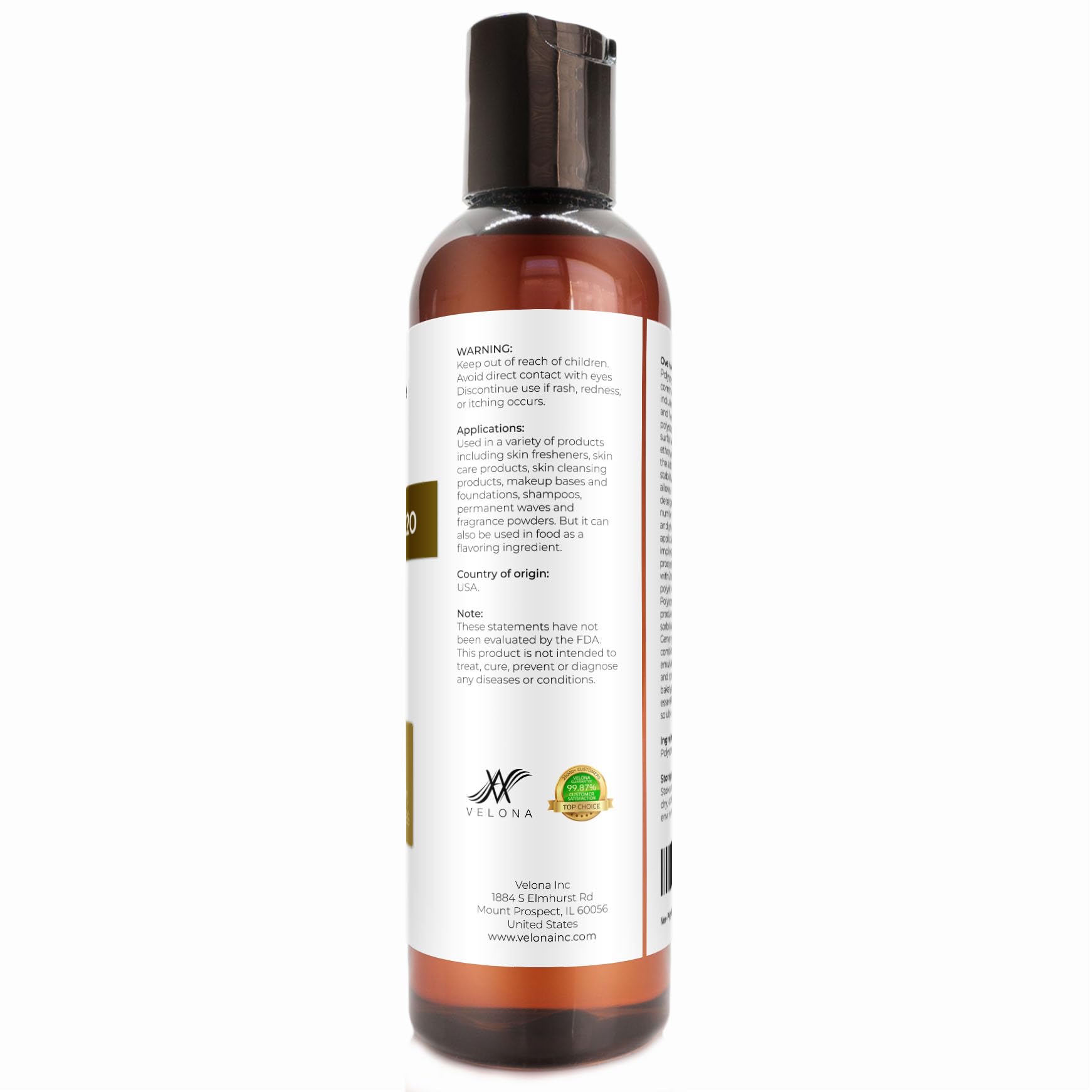 Velona Polysorbate 20 bath product mix; enhances clarity and consistency.