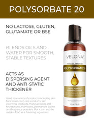 Velona Polysorbate 20 label close-up; cosmetic and food grade quality.