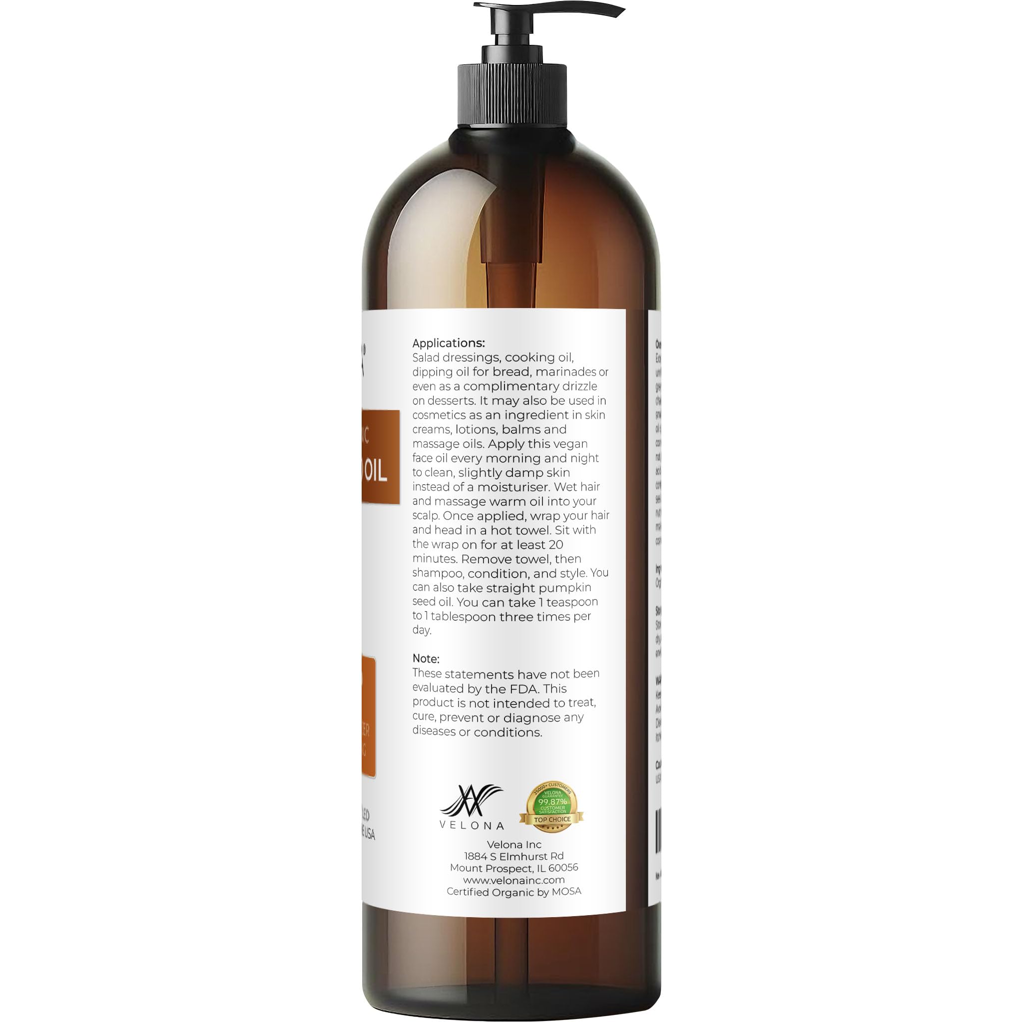 Amber glass bottle emphasizes premium, unrefined oil.