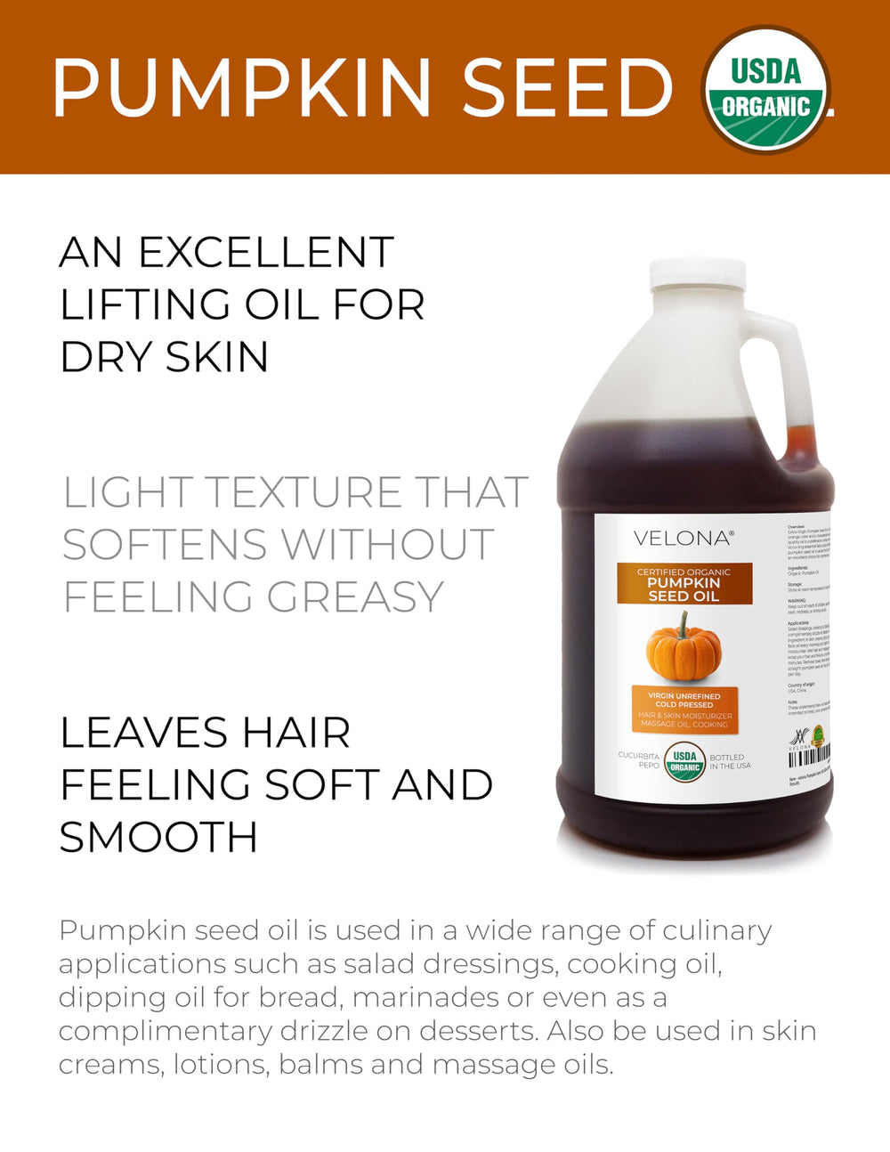 Velona pumpkin seed oil with nutty aroma for gourmet dressings
