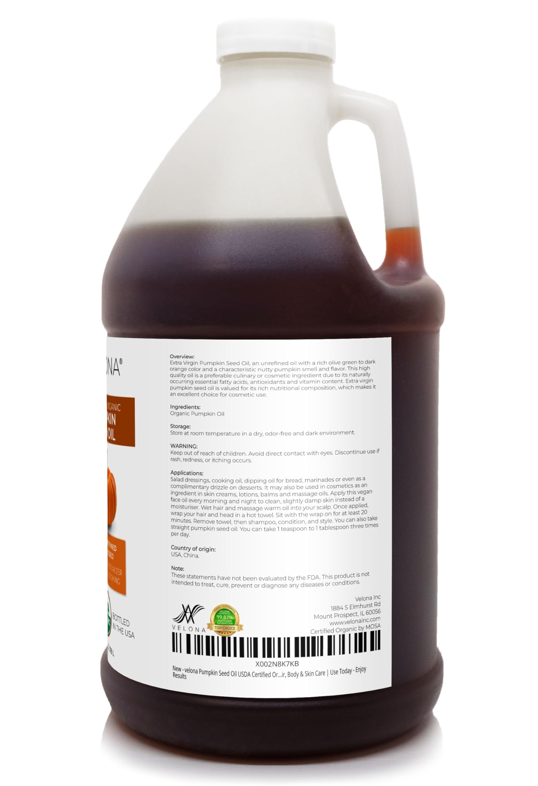 Velona pumpkin seed oil bottle highlights skin-care glide and moisturizing use