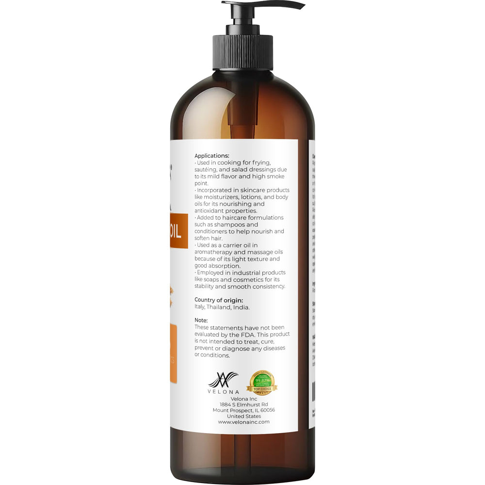 Velona Rice Bran Oil on hair care setup, showing softness and natural shine.