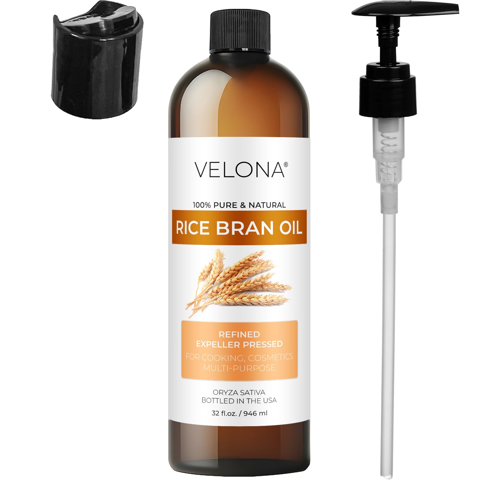 Velona Rice Bran Oil applied to hair and skin routine, adds softness.