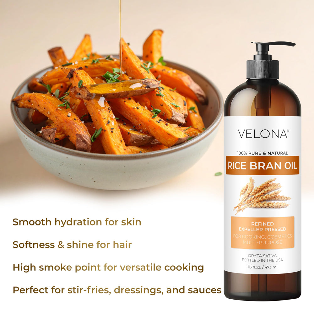 Velona Rice Bran Oil being absorbed into skin for quick moisture.