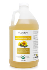 Velona Sunflower Oil bottle on a kitchen counter, ready for cooking.