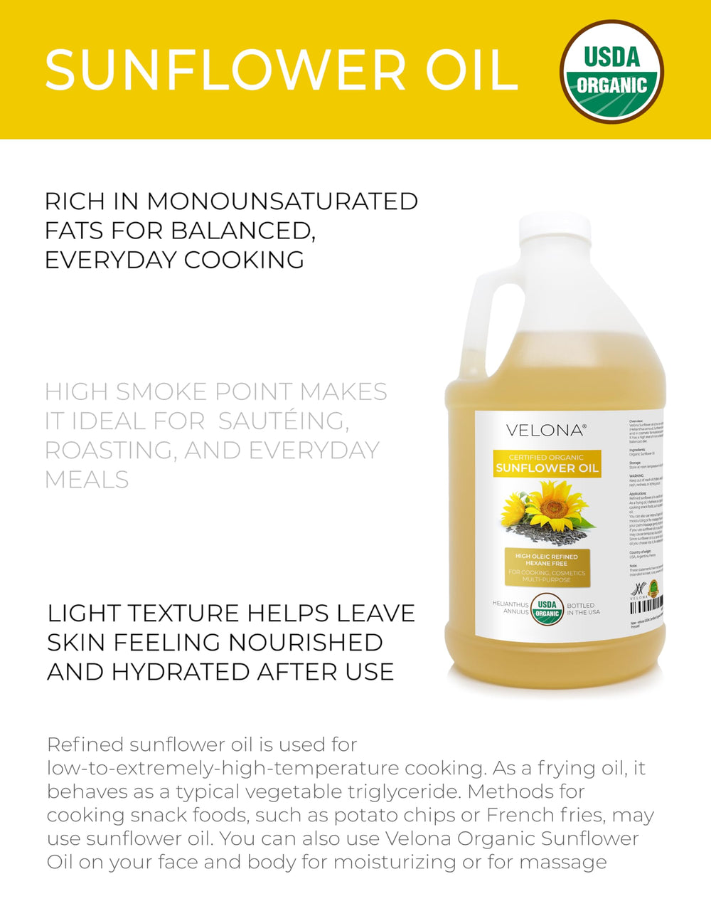 Pouring Velona Sunflower Oil to sauté vegetables with high oleic purity.
