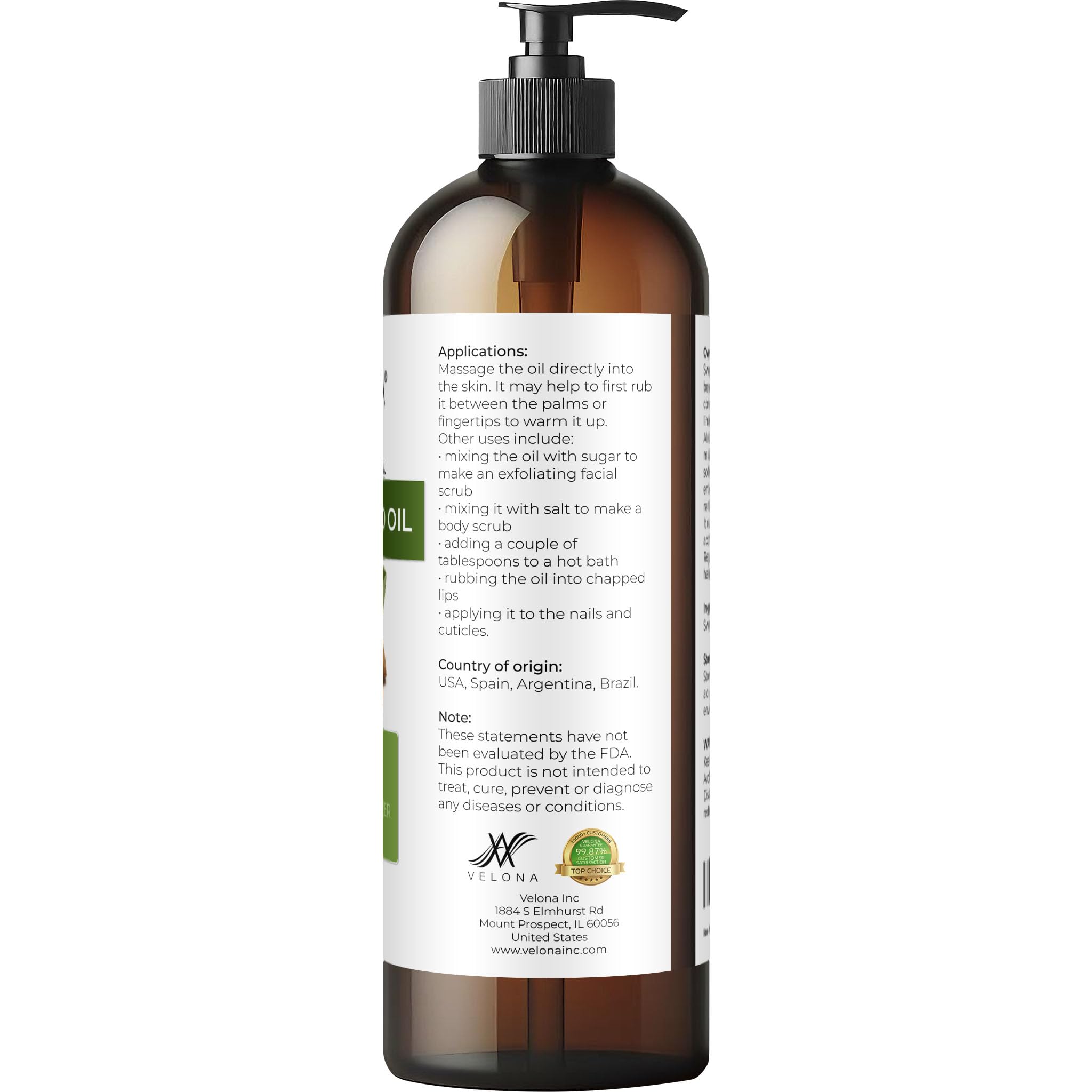 Velona Sweet Almond Oil texture close-up reveals silky, non-greasy finish.