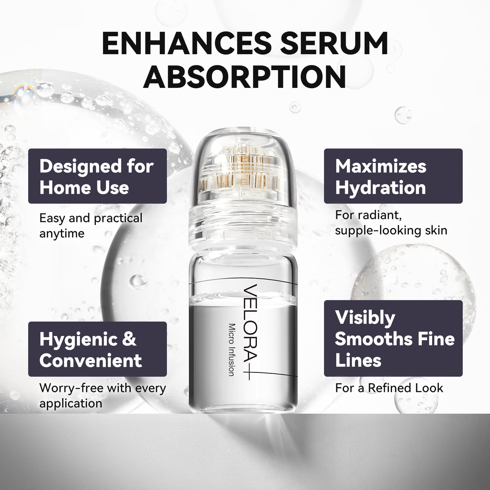 VELORA hydrating peptide serum bottle provides nourishing hydration for daily skin care