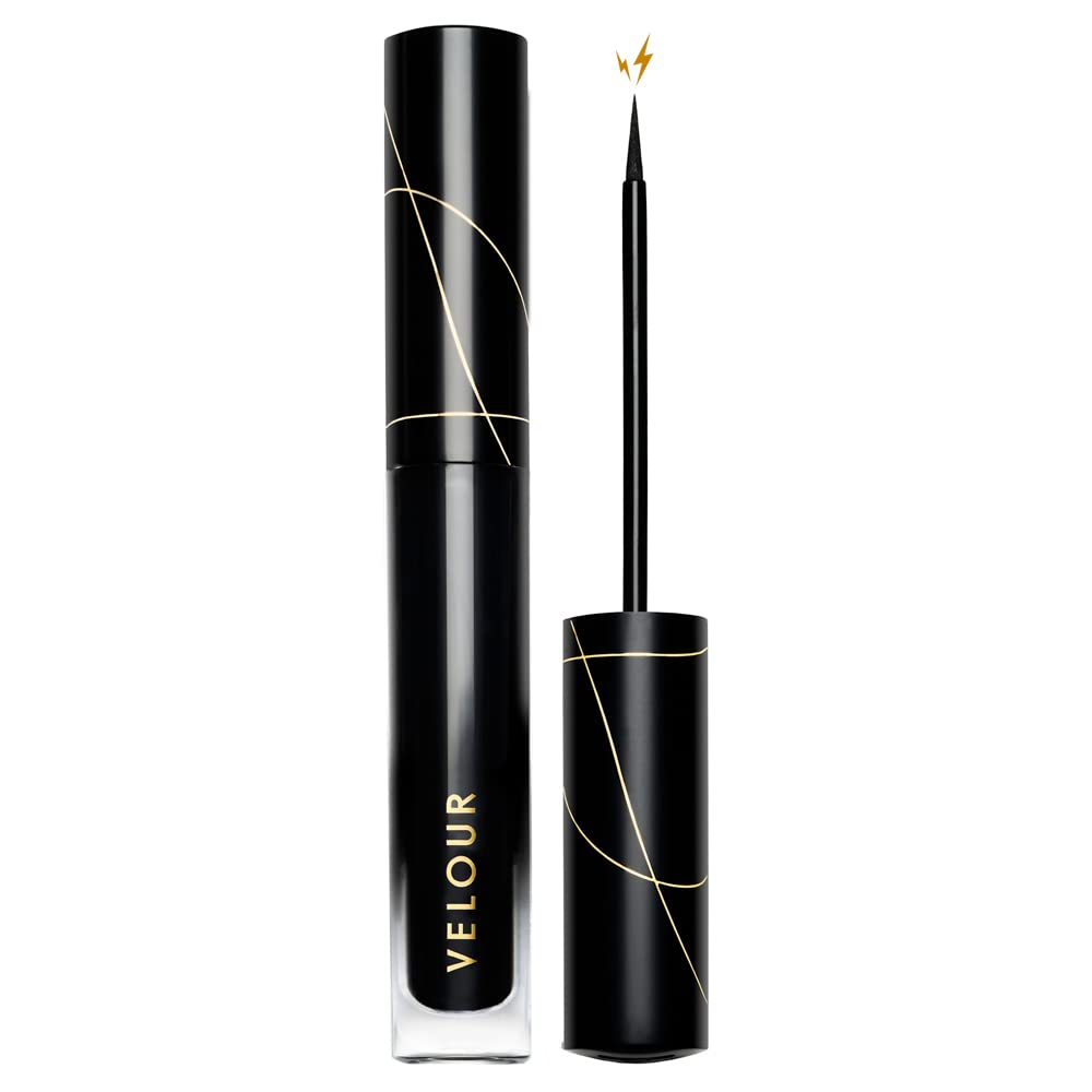 Velour Lash & Go eyeliner bottle closeup highlighting rich black pigment for bold lashes.