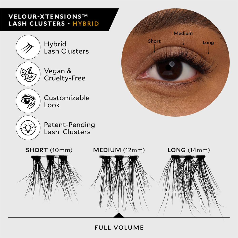 Velour-Xtensions 14mm lash clusters for bold, eye-defining lashes.