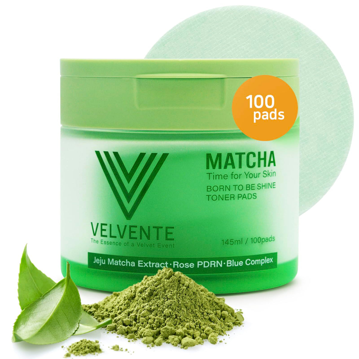 Velvente Matcha Toner Pads pack for daily refresh and gentle exfoliation.