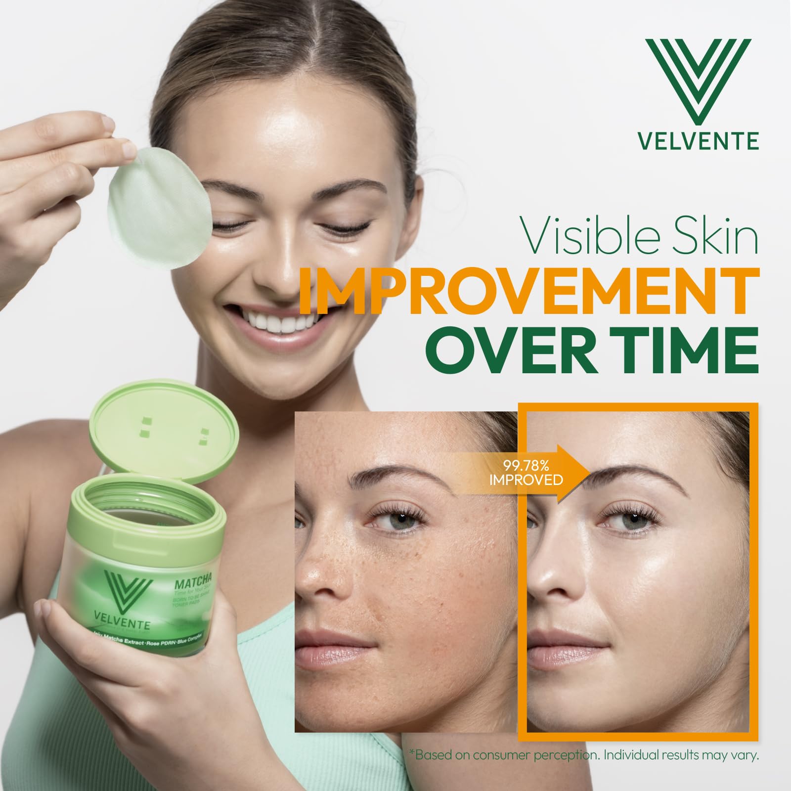 Night-time routine with Velvente pads for gentle exfoliation and brighter tone.