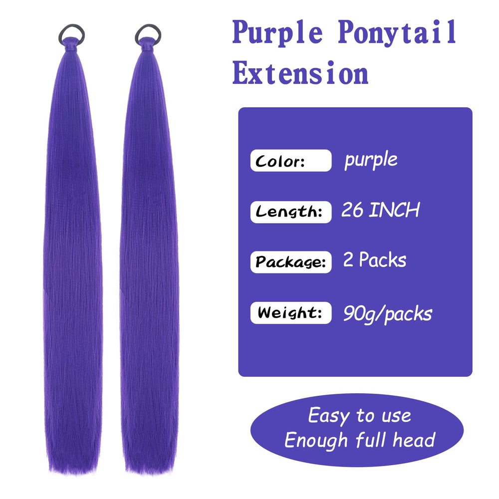 Vemet purple ponytail extension material close-up, soft and durable fibers