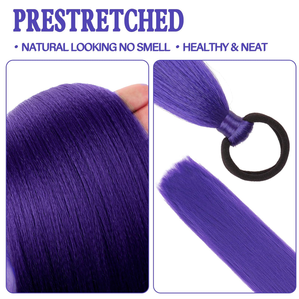 Vemet purple ponytail extension on model, showcasing shine and style