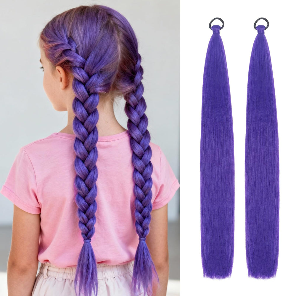 Vemet purple ponytail extension packaging, ready for quick costume prep