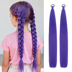 Vemet purple ponytail extension packaging, ready for quick costume prep