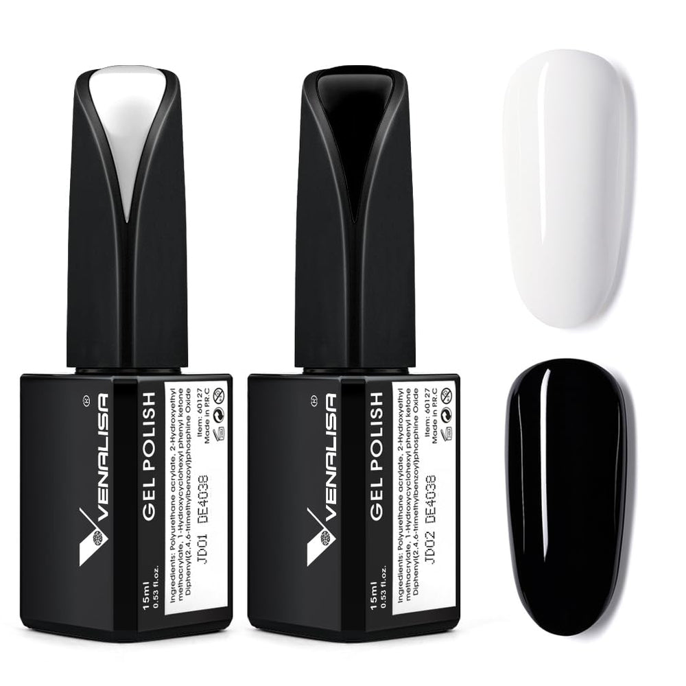 VENALISA black and white gel polish bottle showing bold contrast finish