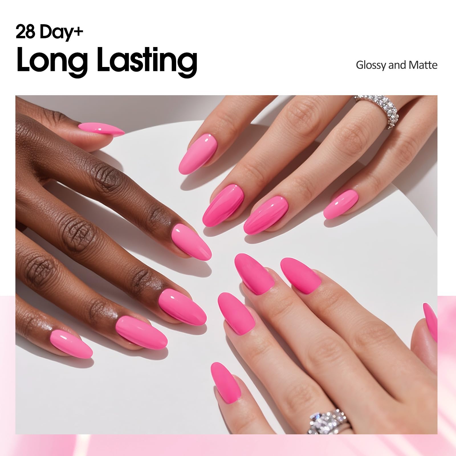 Glossy finish of VENALISA Bright Pink Gel Nail Polish on nail