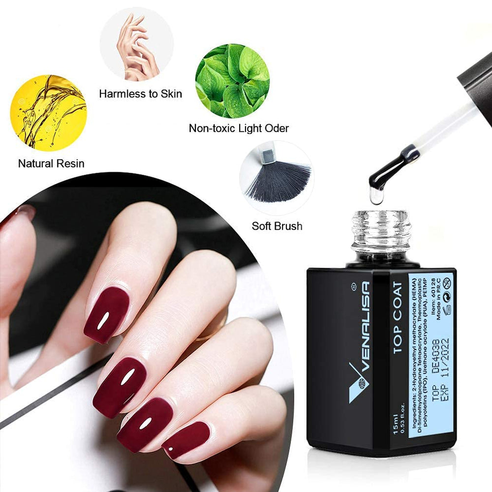 Venalisa top coat is compatible with all soak-off gel polish brands.
