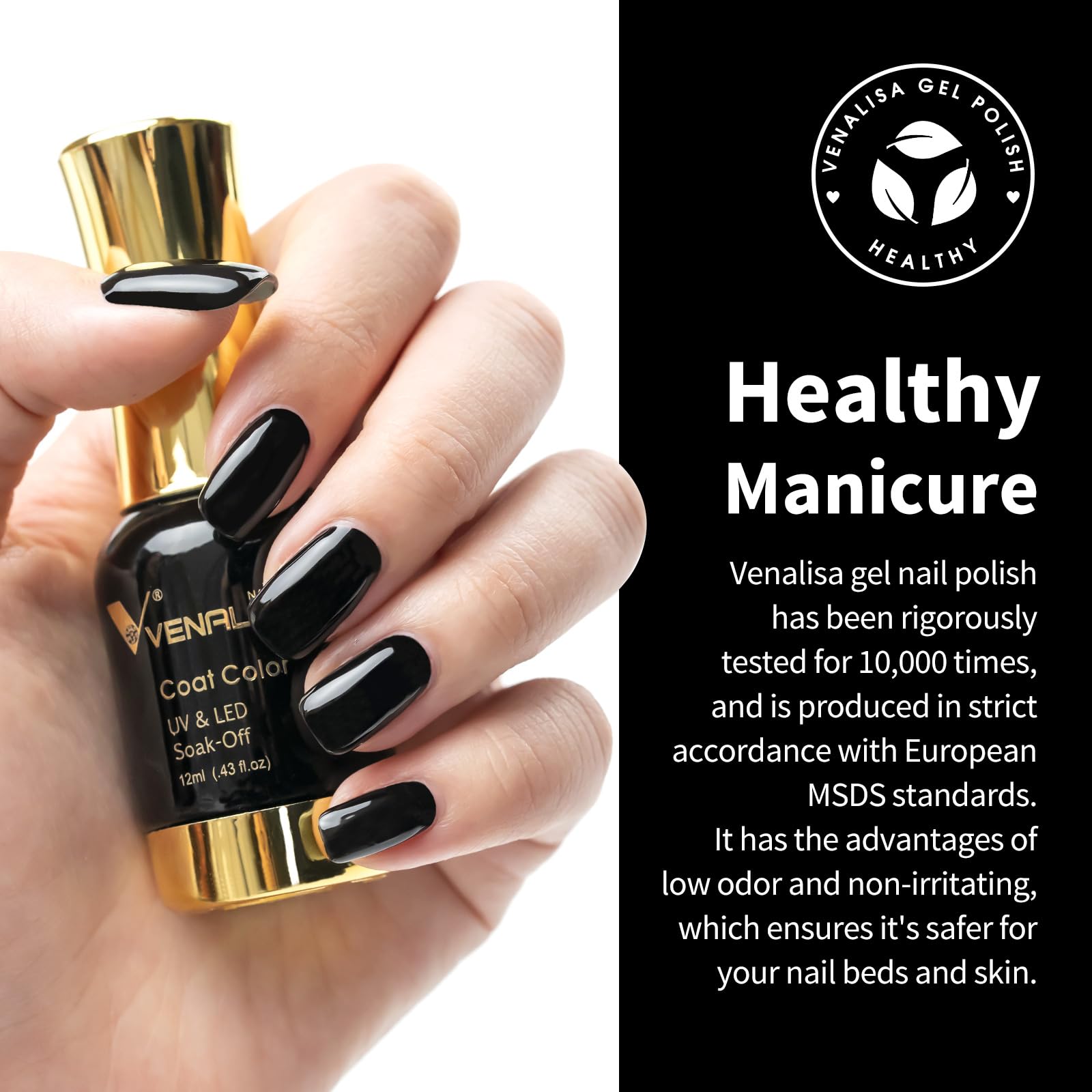 Rich pigmented VENALISA swatch showing vibrant black gel color.