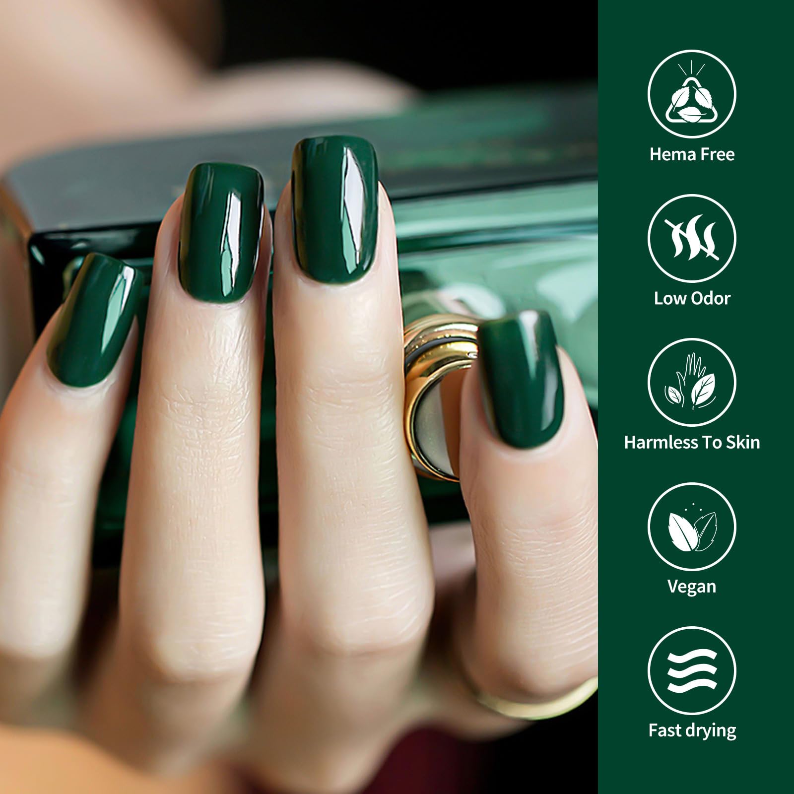 Base coat application with Venalisa green gel nail polish