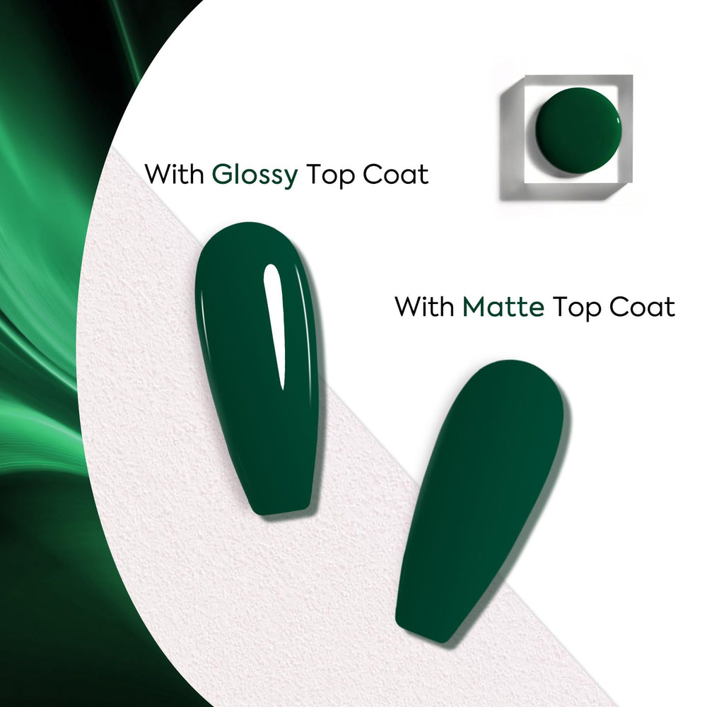 Glossy finish of Venalisa green gel nail polish on nails