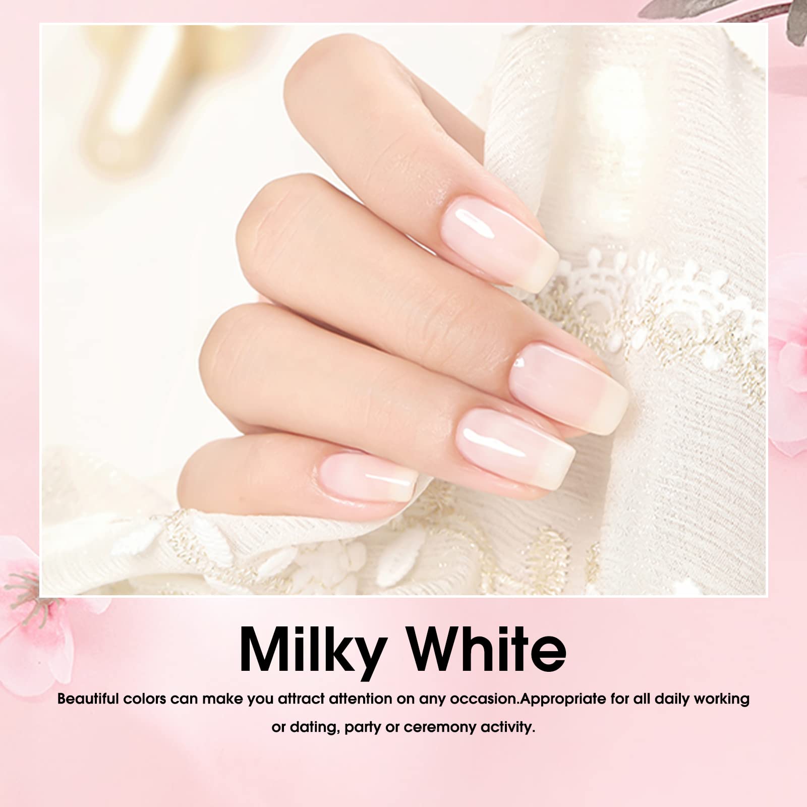 VENALISA jelly translucent finish creates subtle milky accents on nails.