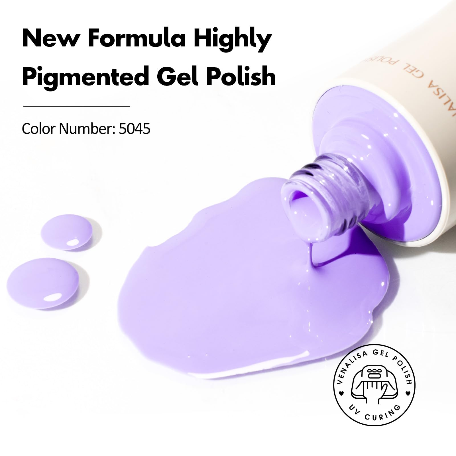 V VENALISA Lavender gel polish brush closeup for easy near-cuticle application.