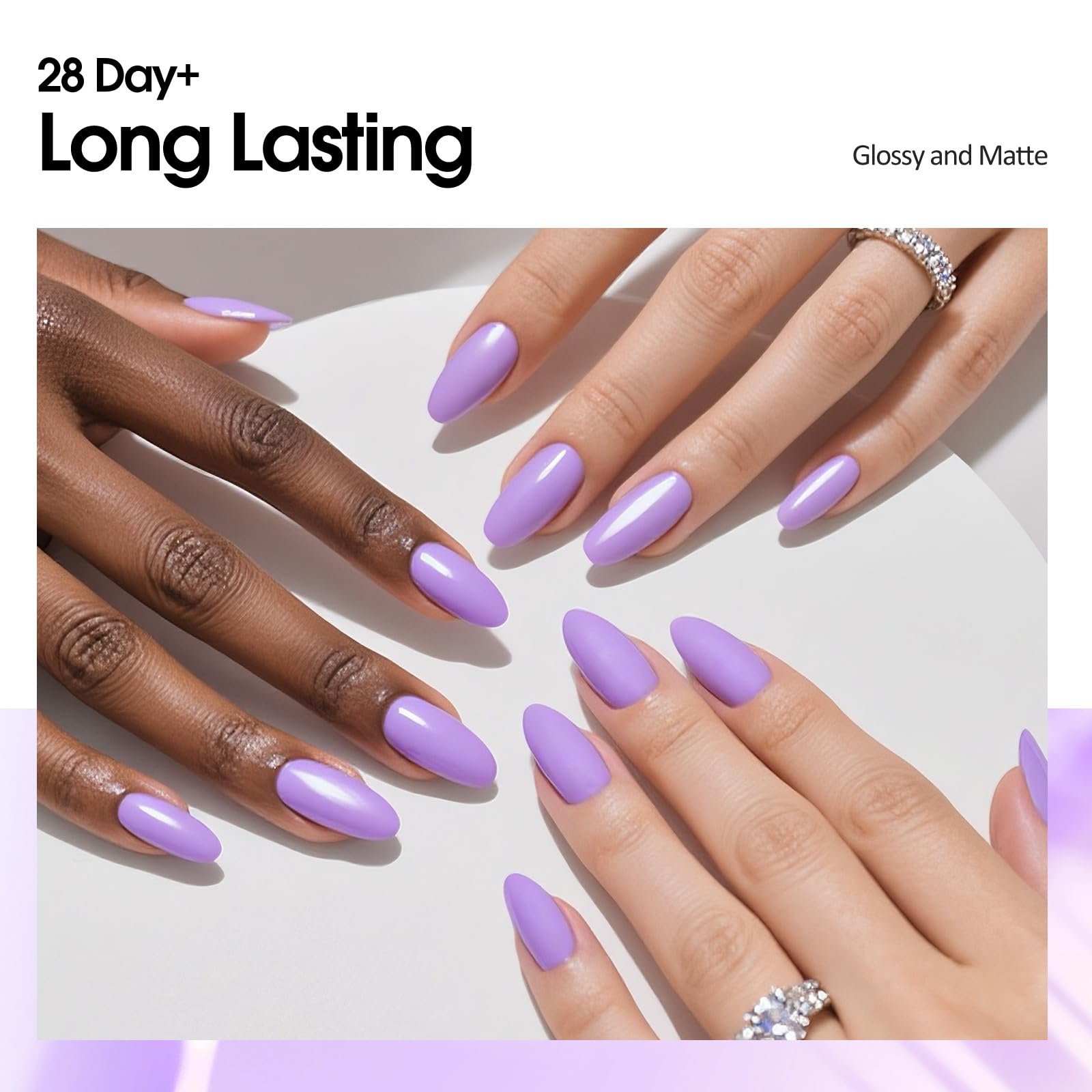 V VENALISA Gel polish on nail tip with glossy finish.