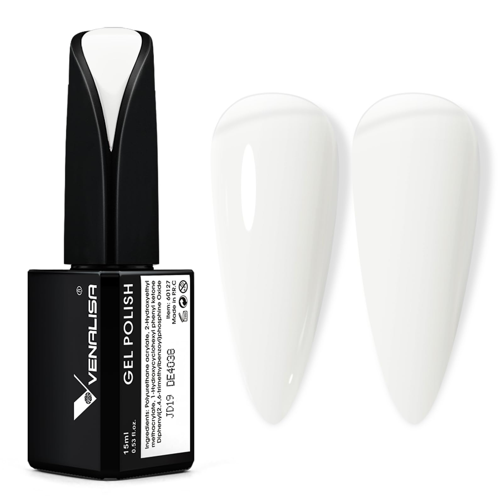 VENALISA milky white gel polish bottle with 15ml capacity for at-home manicures.