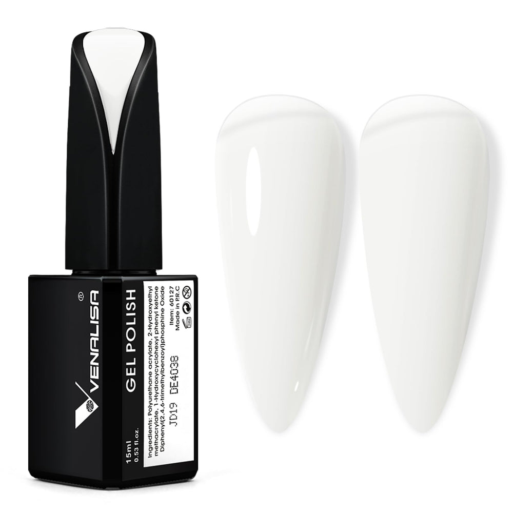 VENALISA milky white gel polish bottle with 15ml capacity for at-home manicures.