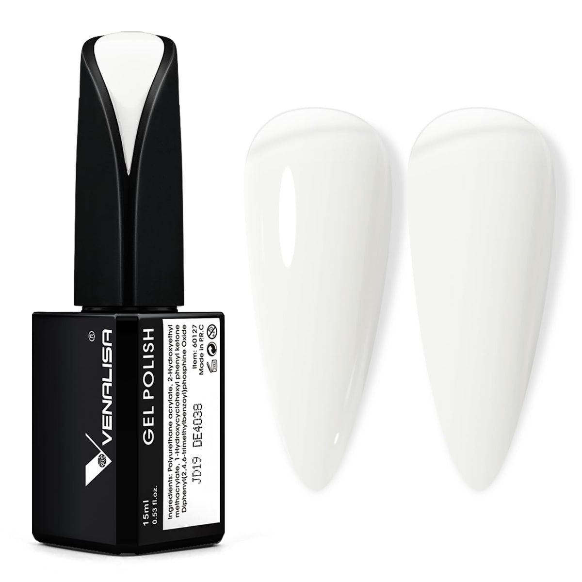 VENALISA milky white gel polish bottle with 15ml capacity for at-home manicures.