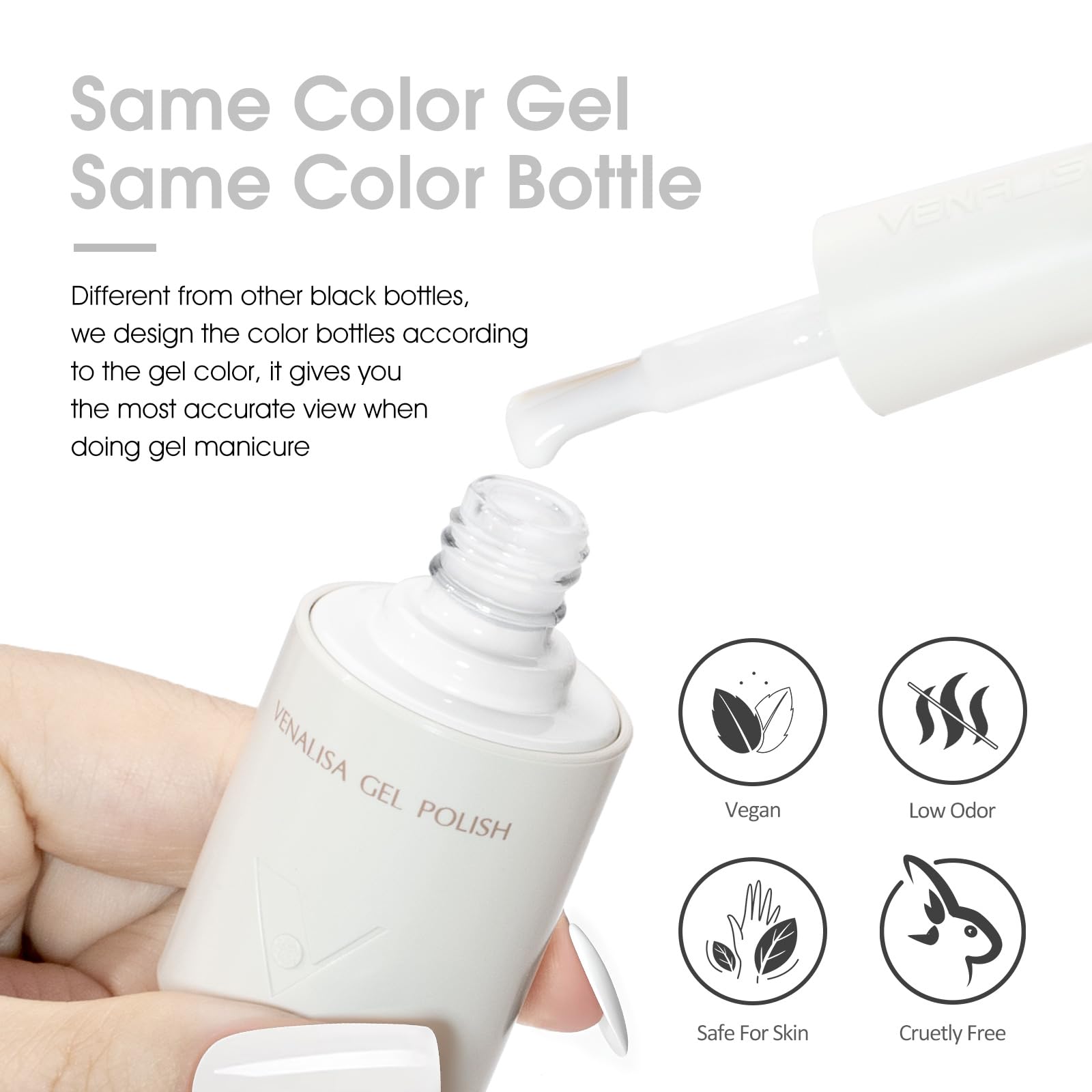 V VENALISA Milky White gel polish under salon lighting shows true hue.