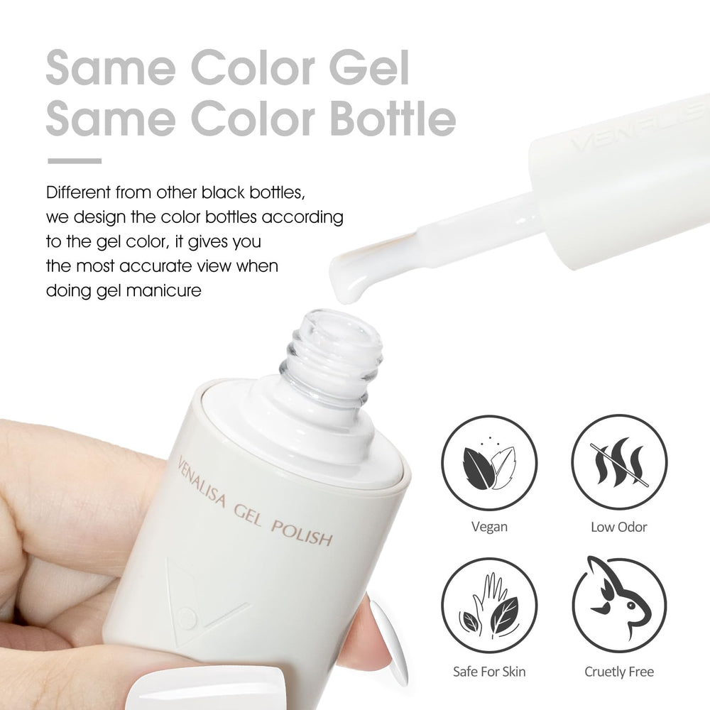 V VENALISA Milky White gel polish under salon lighting shows true hue.