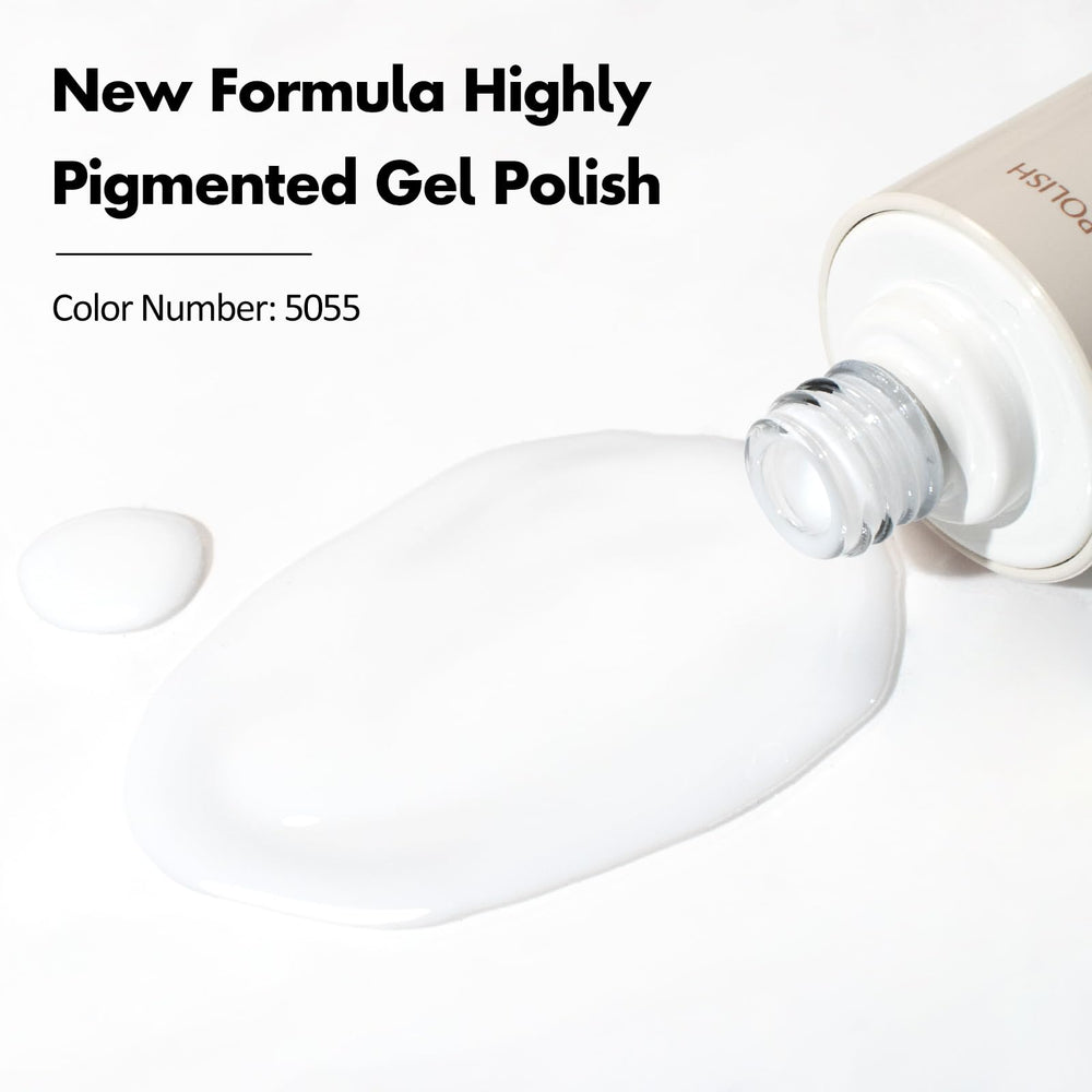 V VENALISA Milky White gel polish swatch on nail demonstrates full coverage.