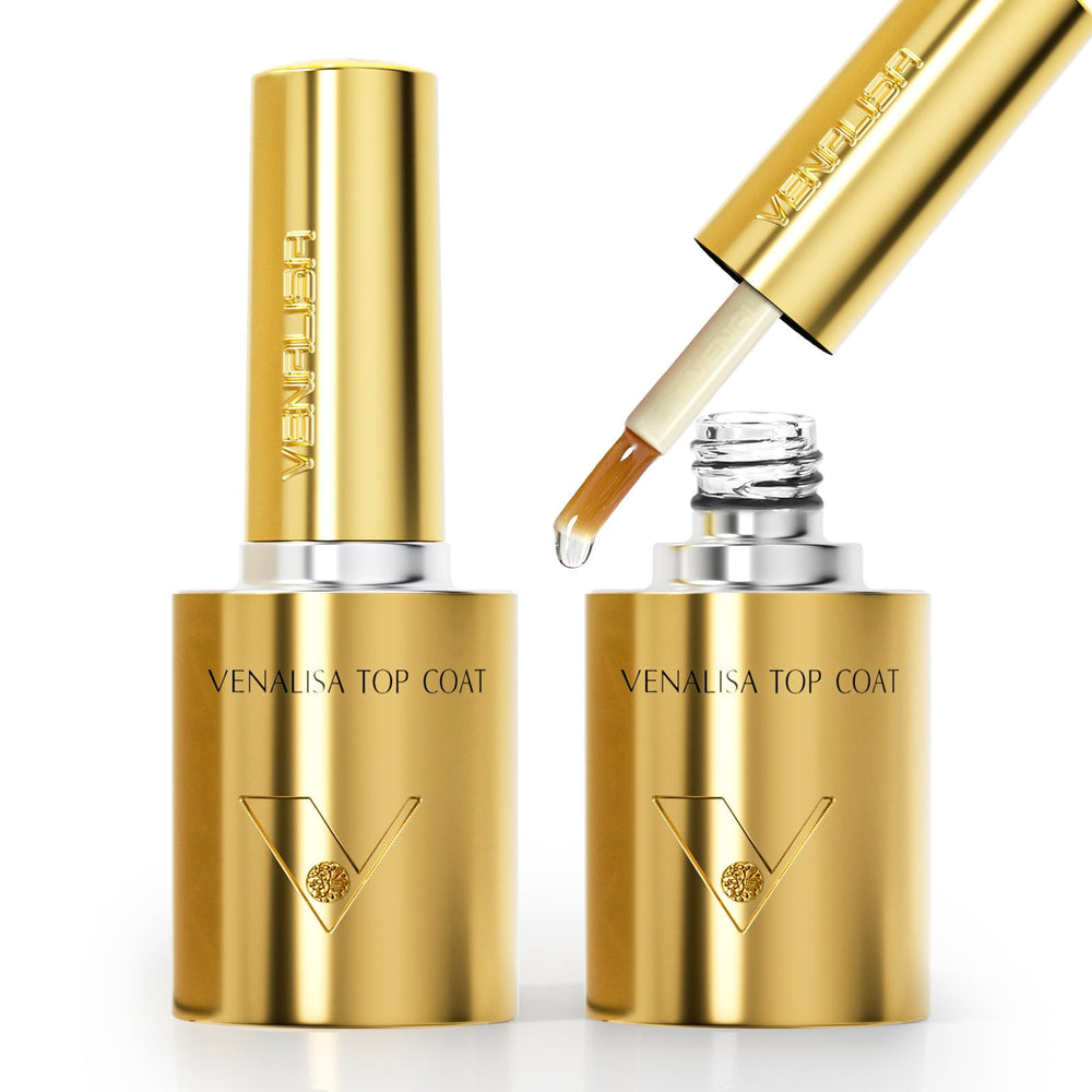 VENALISA no-wipe gel top coat 2pcs pack on bottles for a long-lasting high-gloss finish.
