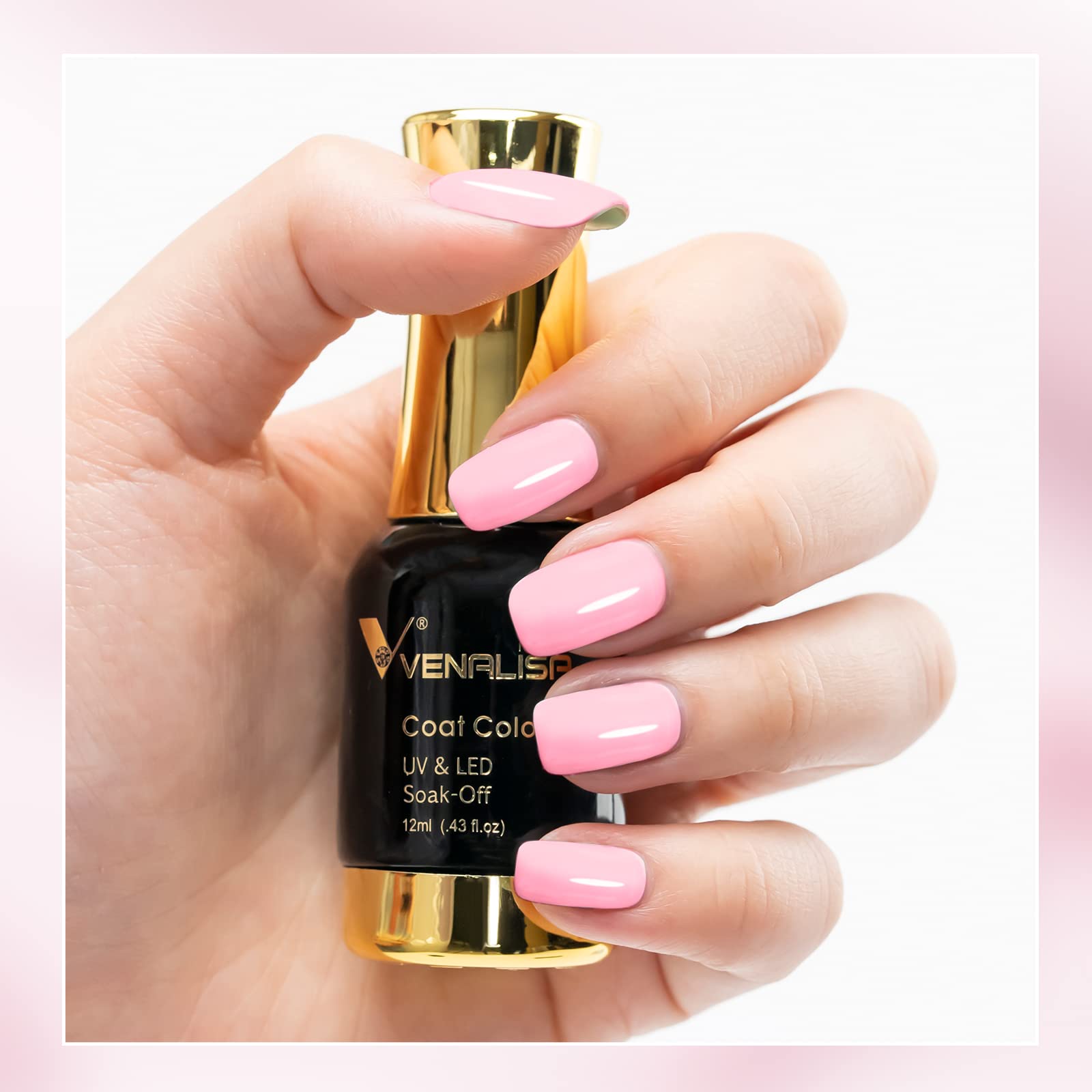 VENALISA nude pink gel on nail close-up with shine