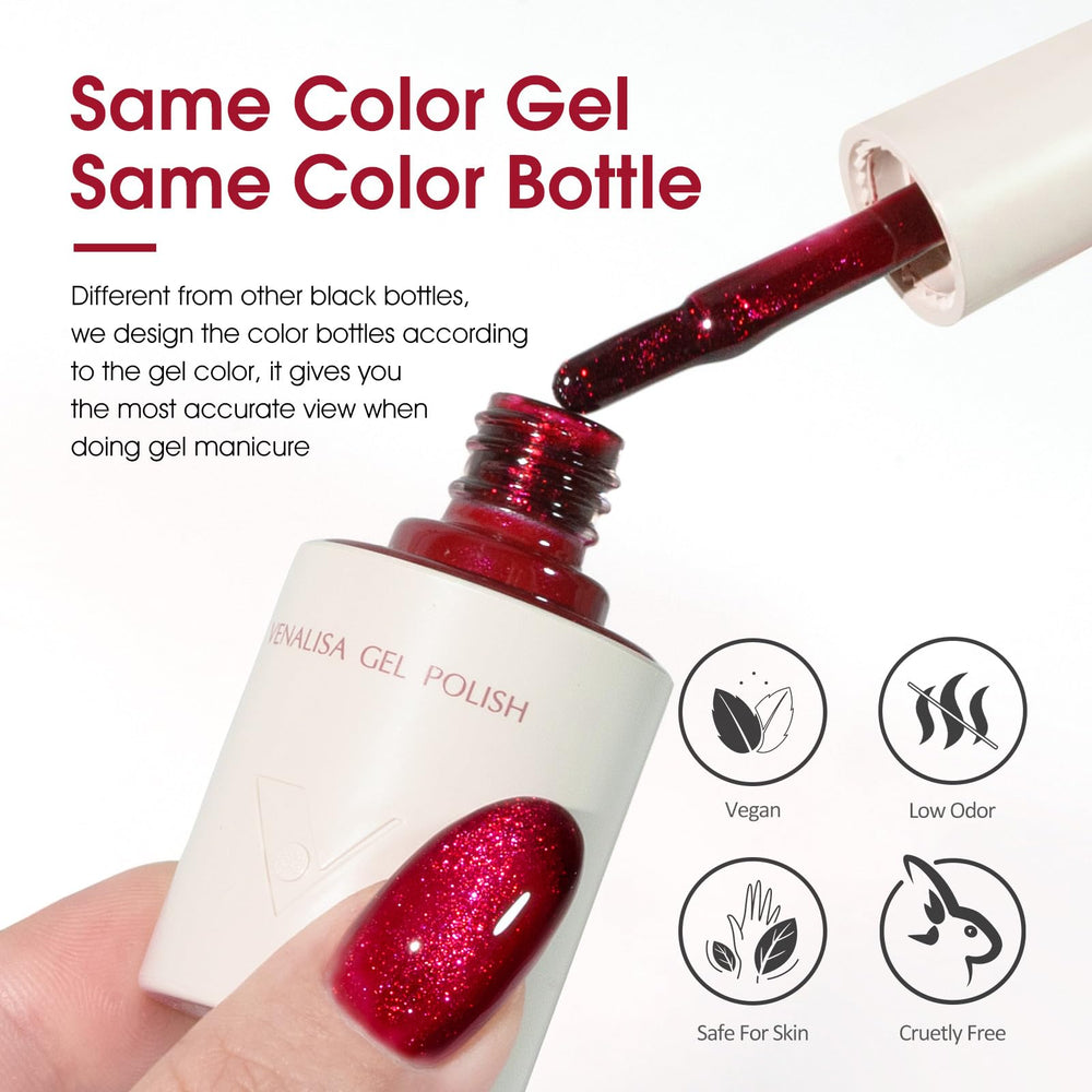 VENALISA red glitter holographic gel polish shines under bright light