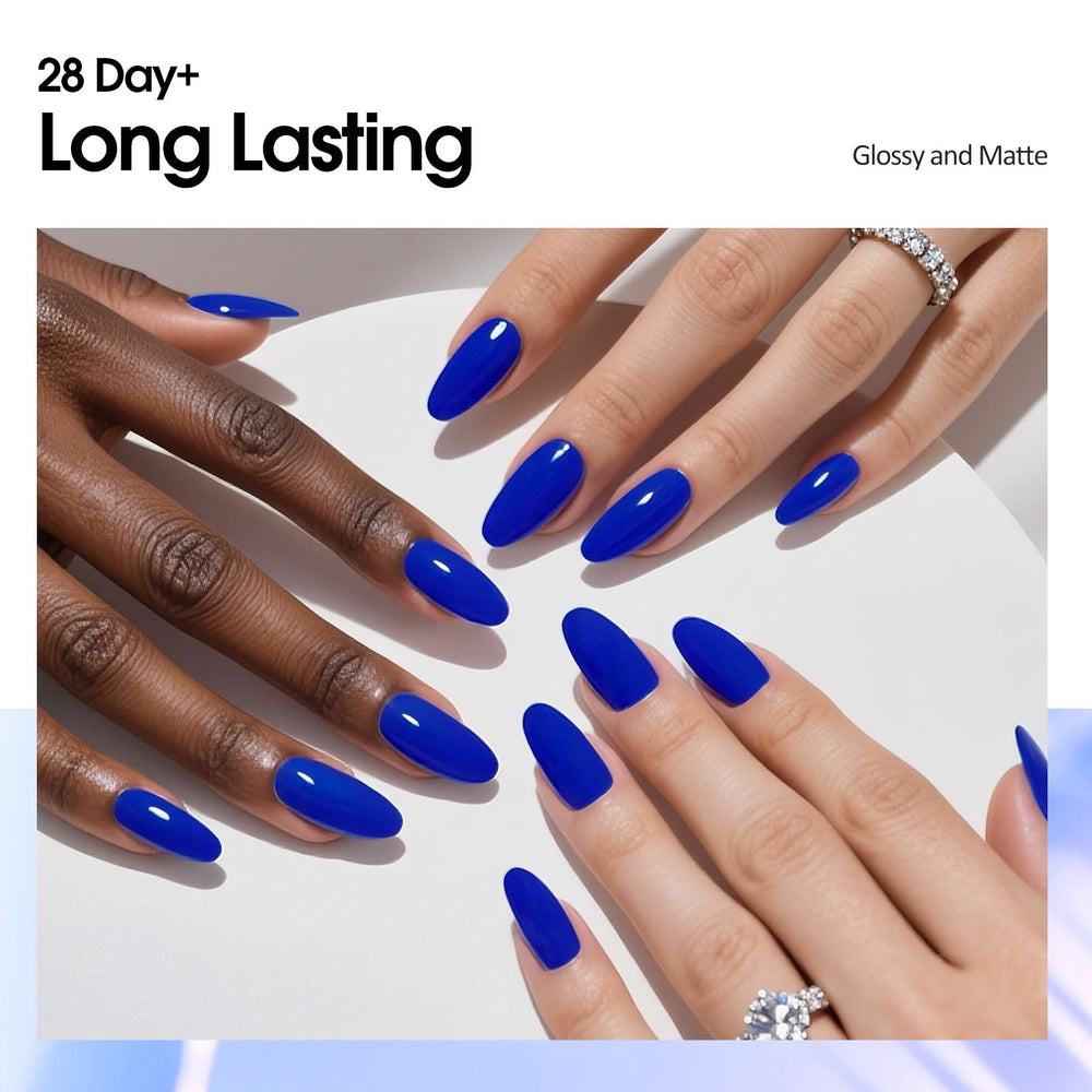 VENALISA Royal Blue gel polish swatch on nail with vibrant neon hue.