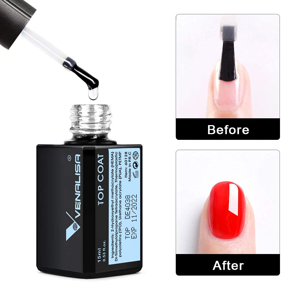 Venalisa gel top coat suits natural, UV gel, and acrylic nails.