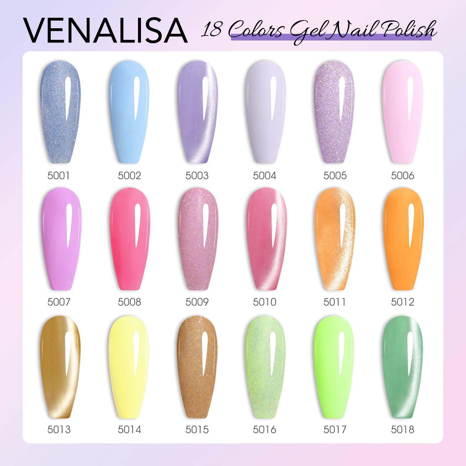 VENALISA V1 glitter shades in blue, green, purple shine on nails
