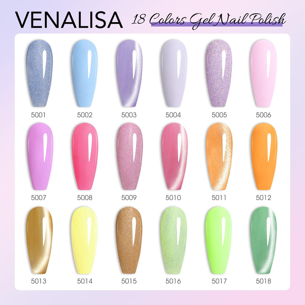 VENALISA V1 glitter shades in blue, green, purple shine on nails