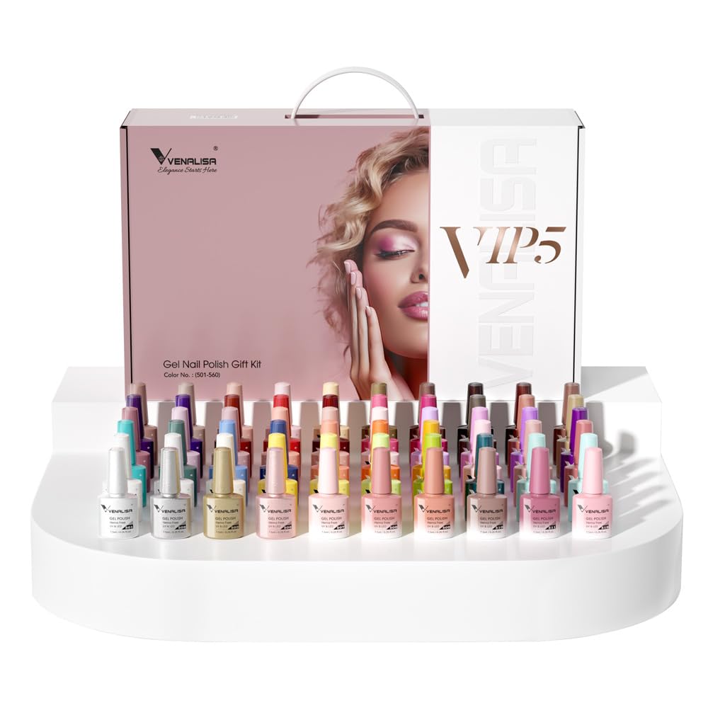 Venalisa VIP5 60-color glitter jelly bottles display for easy color matching.