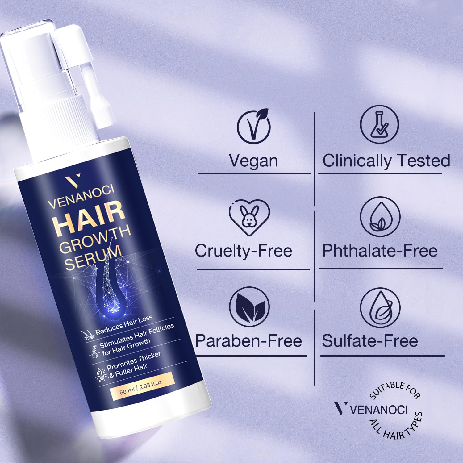 Venanoci castor oil care shot highlights a non-sticky formula for gentle thickening.