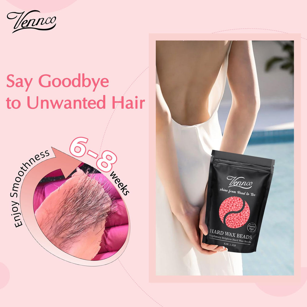Vennco bikini-area wax beads for clean Brazilian-style results at home.