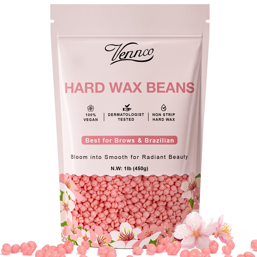 Vennco hard wax beads with cherry blossom extract for sensitive skin, gentle facial waxing at home